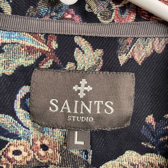 Saints Studio Mens Camp Shirt L Printed Tapestry Fruit Still Life Artisanal - Picture 3 of 8